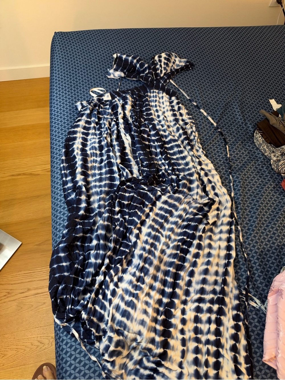 SHEIN Navy and White Tie-Dye Halter Maxi Dress